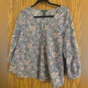 LRL Lauren Jean Co, Ralph Lauren Blouse printed, Color Blue & Mauve. Boho